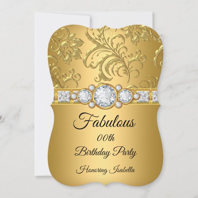 Invitación Fabulous Gold Damask Diamond cumpleaños 2 (Anverso)