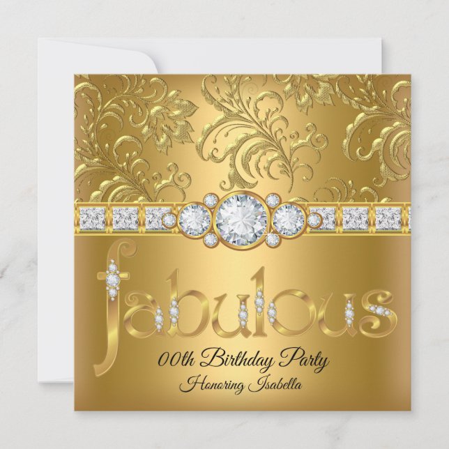 Invitación Fabulous Gold Floral Damask Diamond cumpleaños (Anverso)