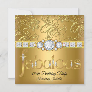 Invitación Fabulous Gold Floral Damask Diamond cumpleaños
