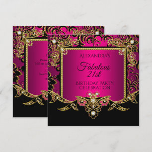 Invitación Fabulous Gold Hot Pink Black 21st Birthday Fiesta