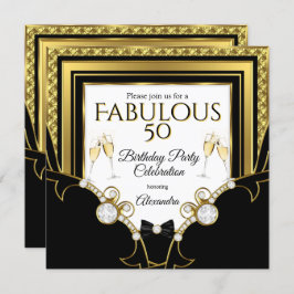 Invitación Fabulous Gold Jewel Black Champagne fiesta de cump