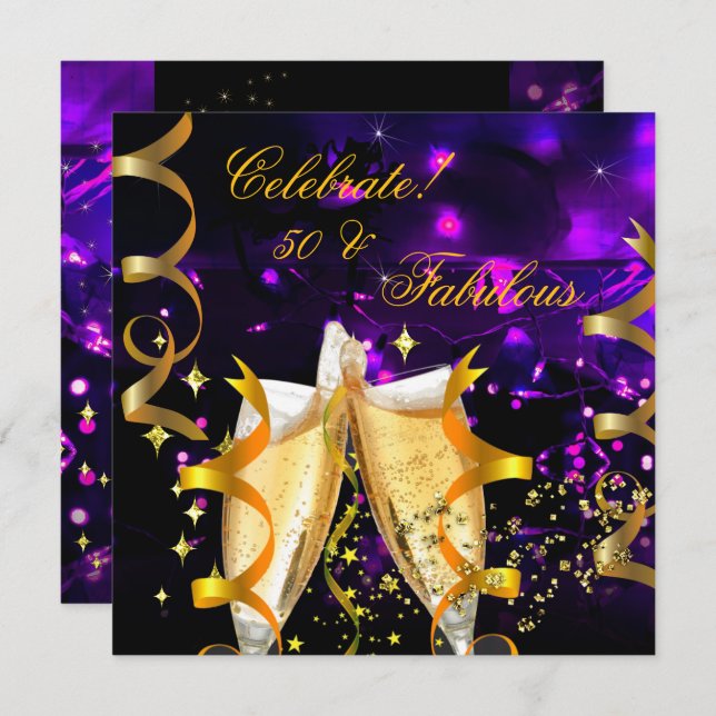 Invitación Fabulous Gold Lights Champagne Birday Party (Anverso / Reverso)