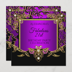 Invitación Fabulous Gold Purple Black 21st Birthday Fiesta