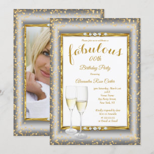 Invitación Fabulous Gold Silver Champagne Photo Birday