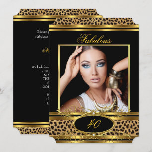 Invitación Fabulous Leopard Birthday Party Black Gold Photo