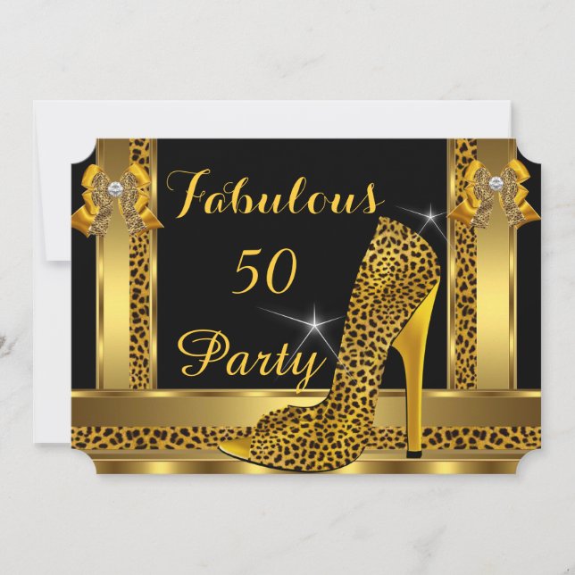 Invitación Fabulous Leopard Gold High Heels Fiesta de cumplea (Anverso)
