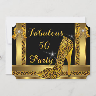 Invitación Fabulous Leopard Gold High Heels Fiesta de cumplea