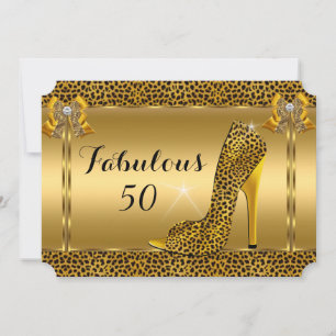 Invitación Fabulous Leopard Gold High Heels Fiesta de cumplea