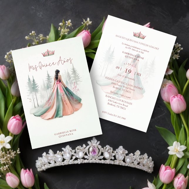 Invitación Fabulous Pink Chic Romantic Spanish Quinceañera (Fabulous Pink Chic Romantic Spanish Quinceañera Doll Illustration Invitations Cards.)