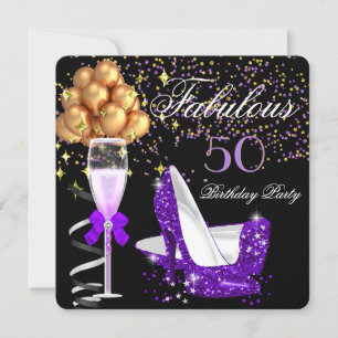 Invitación Fabulous Purple Heels Gold Black Birday Party