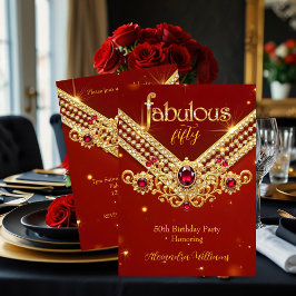 Invitación Fabulous Red Gold Diamonds Elegant Birthday Party