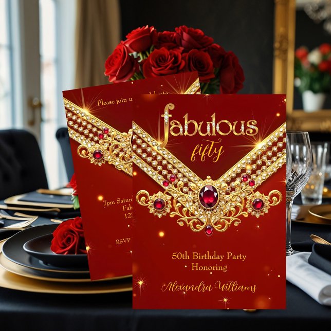 Invitación Fabulous Red Gold Diamonds Elegant Birthday Party (Subido por el creador)