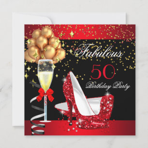 Invitación Fabulous Red Heels Gold Black Birday Party 2
