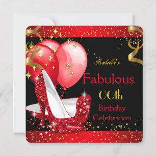 Invitación Fabulous Red High Heels Gold Birday Party 2