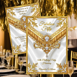 Invitación Fabulous White Silk Gold Diamonds Birthday Party