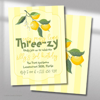 Invitación Fácil Peasy Limón Tres Cumpleaños