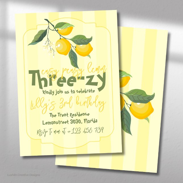 Invitación Fácil Peasy Limón Tres Cumpleaños (Subido por el creador)