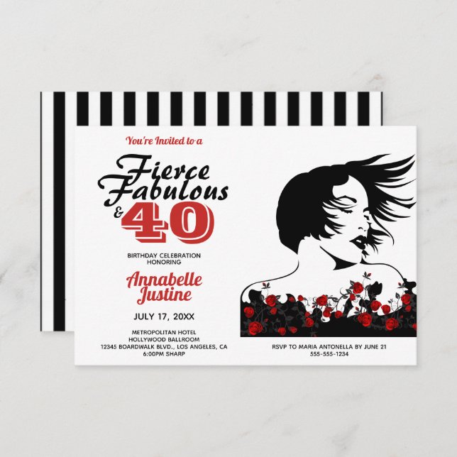 Invitación FÁCIL Y 40 AÑOS Elegantes (Anverso / Reverso)