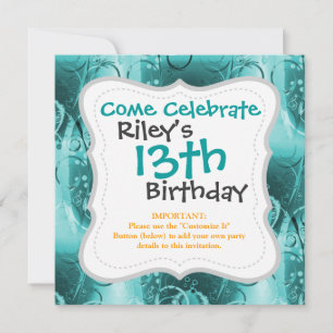 Invitación Faded Floral Swirl Verde azulado Turquoise Blue Gi