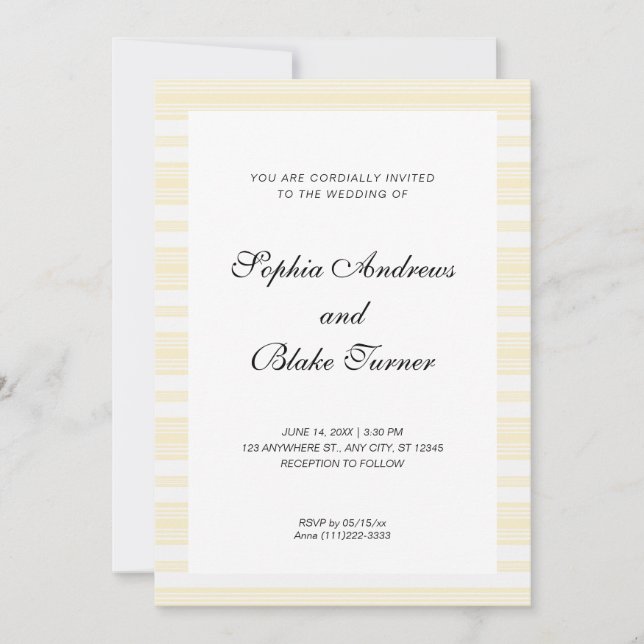 Invitación Faded Yellow and White Stripes Boda moderno (Anverso)
