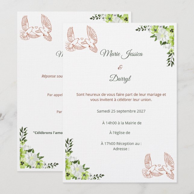 Invitación Faire-part de Mariage Élégant  (Anverso / Reverso)