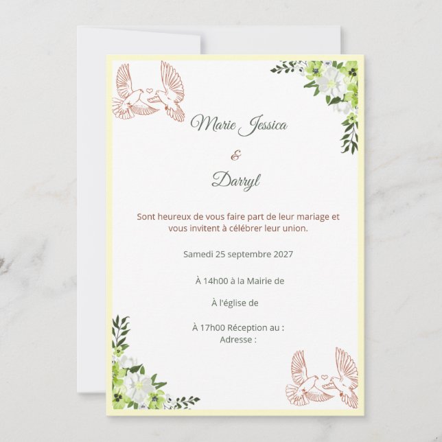 Invitación Faire-part de Mariage Élégant  (Anverso)