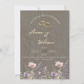Invitación Faire-part de Mariage Élégant | Alliances & Fleurs