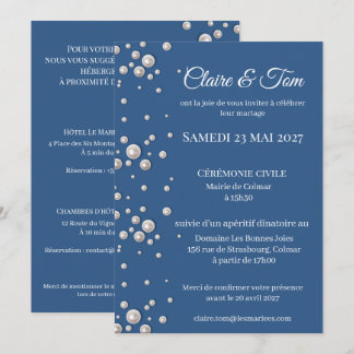 Invitación Faire-part de mariage élégant bleu marine