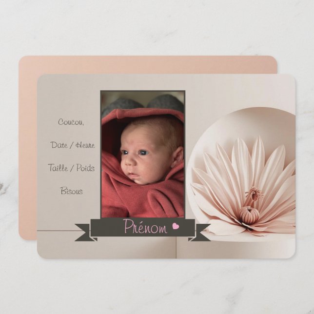 Invitación Faire-part Fille (Anverso / Reverso)