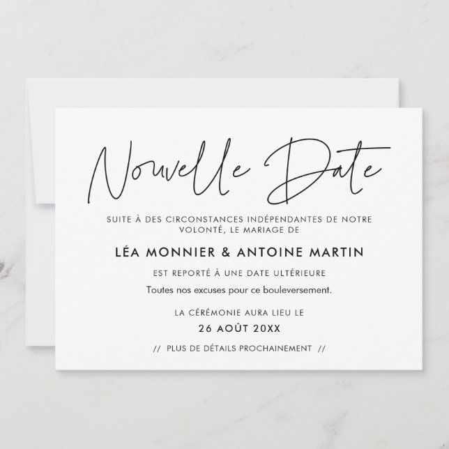Invitación Faire-part Mariage reporté & Nouvelle date (Anverso)