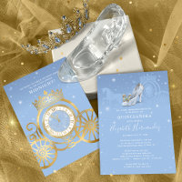 Fairtale Baby Blue Gold Cinderella Quinceanera