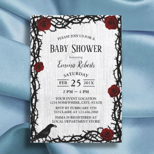 Invitación Fairtale Baby Shower Red Rose & Thorn Rustic Wood