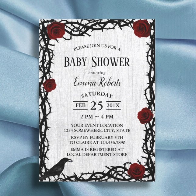 Invitación Fairtale Baby Shower Red Rose & Thorn Rustic Wood (Subido por el creador)