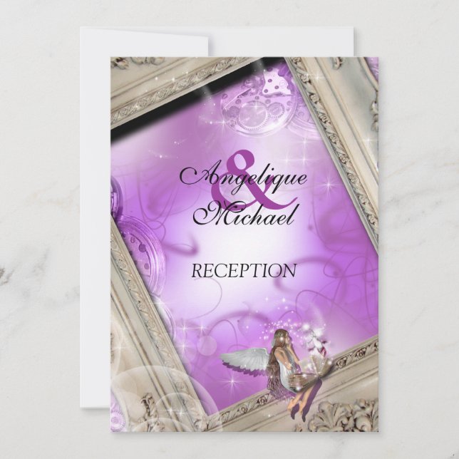 Invitación Fairtale recepción de boda dorado morado (Anverso)