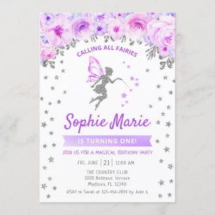 Invitación Fairy 1º cumpleaños - Púrpura plateado