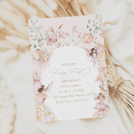 Invitación Fairy 1ᵉʳ cumpleaños de los Chicas florales rosado