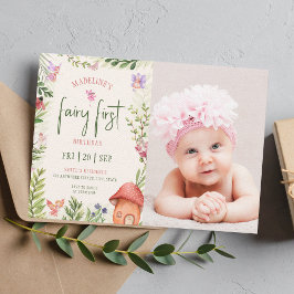 Invitación Fairy 1er cumpleaños Bosque Mushroom Greenery Foto