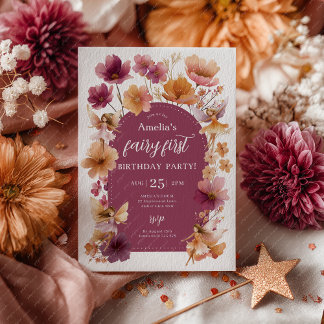 Invitación Fairy 1st Birthday Fairy Fall Burgundy Orange