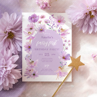 Invitación Fairy 1st Birthday Fairy Purple Girls Party