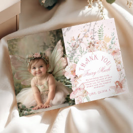 Invitación Fairy 1st Birthday Whimsical Photo Thank you Card