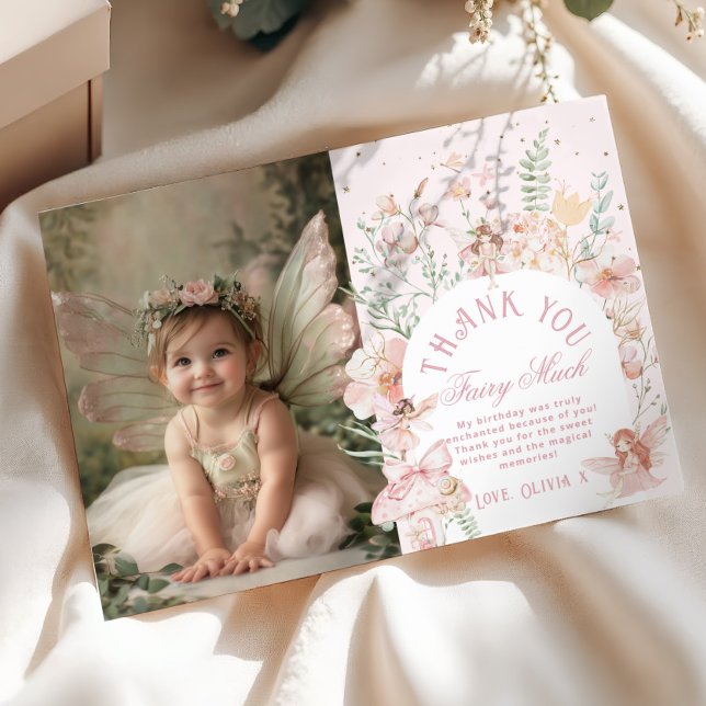 Invitación Fairy 1st Birthday Whimsical Photo Thank you Card (Subido por el creador)