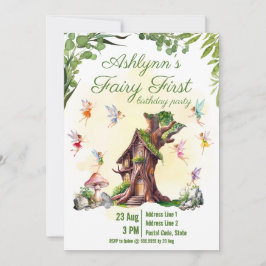 Invitación Fairy 1st Pixie & Treehouse Garden Party Birthday