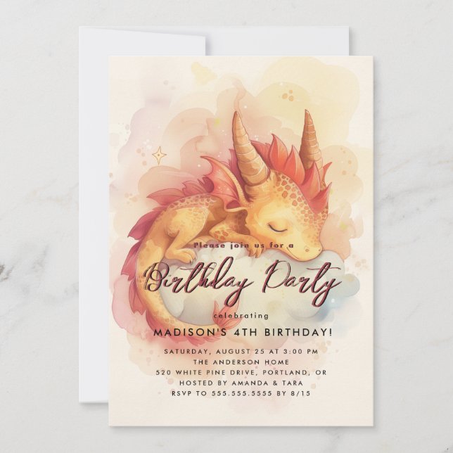 Invitación Fairy Baby Dragon Birday Party (Anverso)