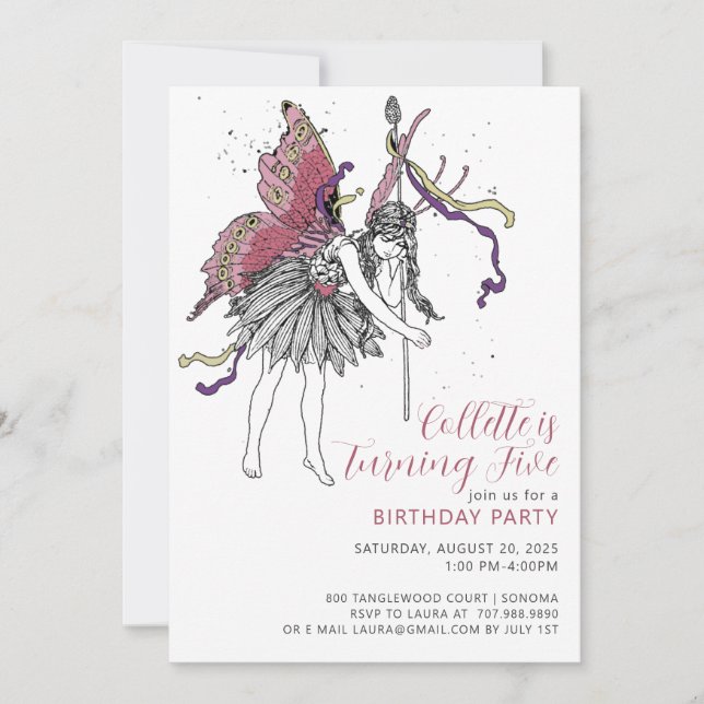 Invitación Fairy Birthday Party (Anverso)