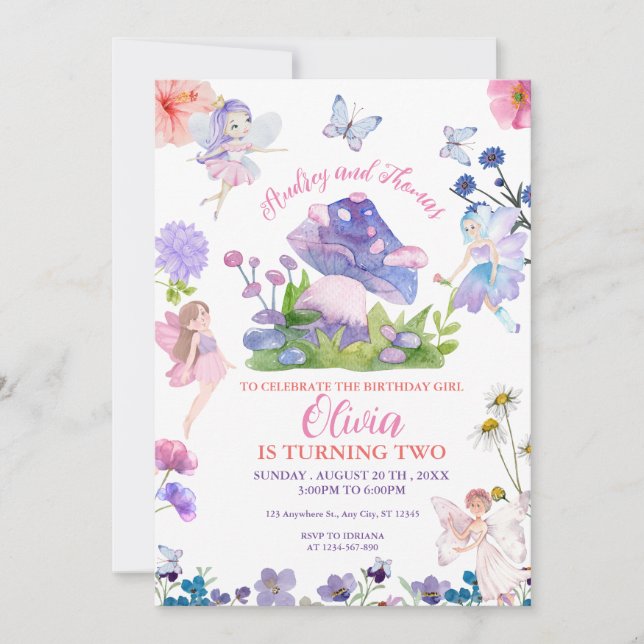 Invitación Fairy Birthday Whimsical  (Anverso)