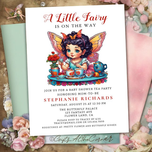 Invitación Fairy Butterfly Tea Red Rose Baby Shower Citas (Subido por el creador)