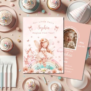 Invitación Fairy Chica Magic Teapot Rainbow Photo Birday
