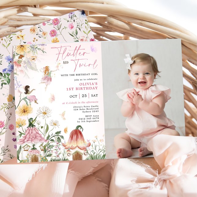 Invitación Fairy colorida foto de primer cumpleaños (Subido por el creador)