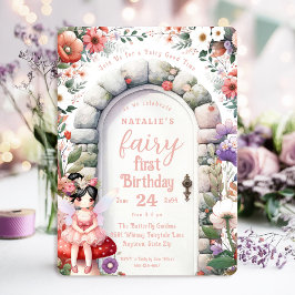 Invitación Fairy Door Black Hair Fairy First Birday Party