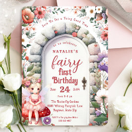 Invitación Fairy Door Blonde Hair Fairy First Birday Party